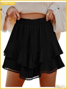 Rorzain Flowy Ruffled Skort Womens Tiered Mini Skirt with Shorts